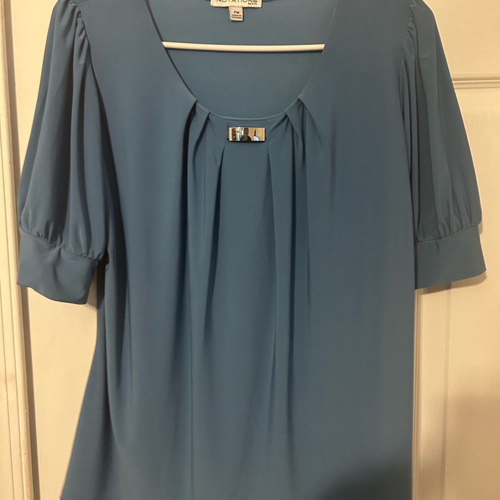 Notations Blue Blouse with Pleated Detail